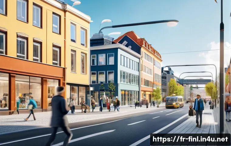 핀란드 세금 구조 이해하기 - A detailed illustration of a modern Finnish cityscape showing diverse citizens engaged in everyday a...